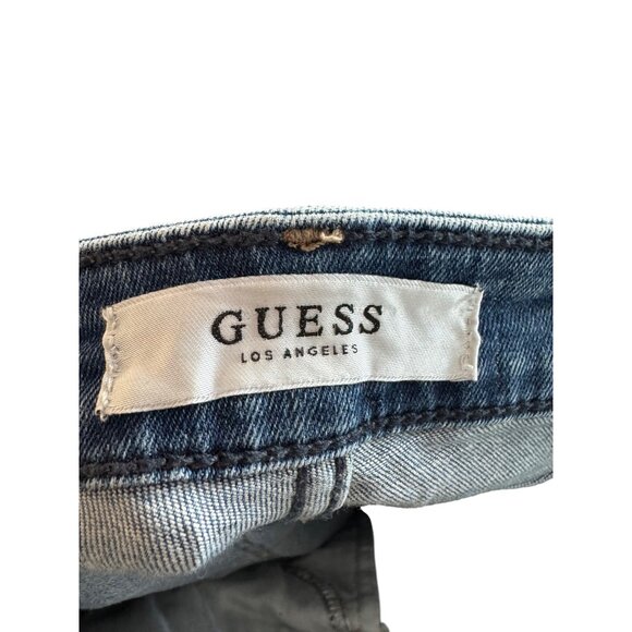 Guess Womens Mid Rise Jeans Medium Wash 24 Distressed Cropped Denim Straight Leg - Picture 5 of 6